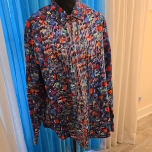 Robert Graham Blue Patterned Shirt with Red Embroidery
